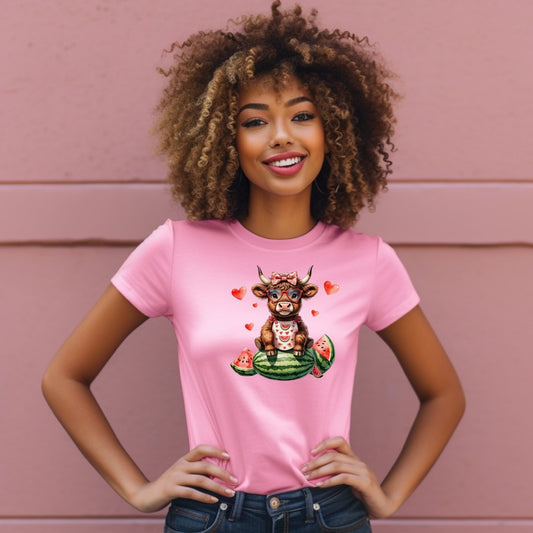 WATERMELON SUMMER COQUETTE HIGHLAND COW W/GLASSES